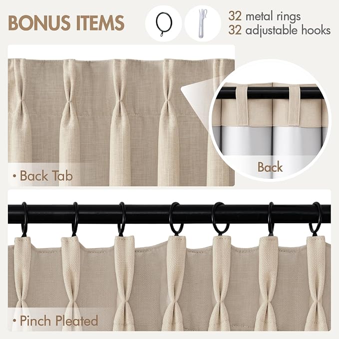 MIULEE Pinch Pleated 100% Blackout Curtains 40"x84" Natural 4 Panels Set | - Image 9