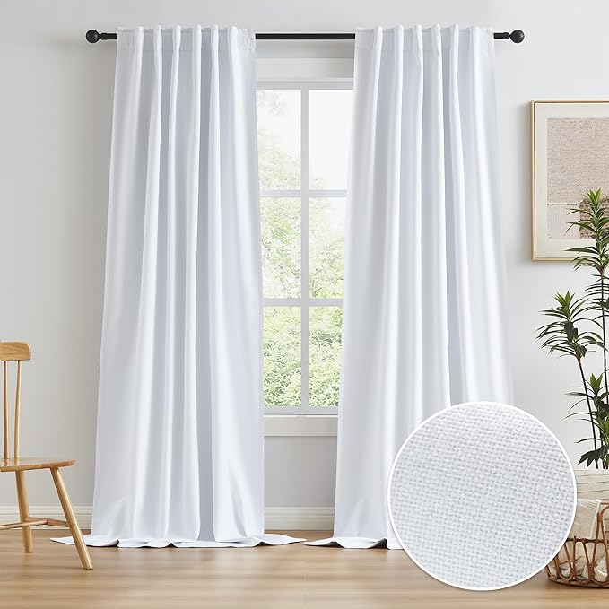 Blackout Extra Long Linen Look Curtain Draperies 126 Inches Long by KEQIAOSUOCAI