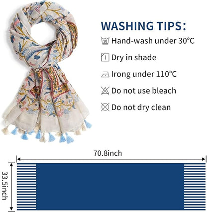 Scarf for Women Lightweight Soft Floral Leopard Printed Scarves Fall Winter Fashion Shawl Wrap with Fringe