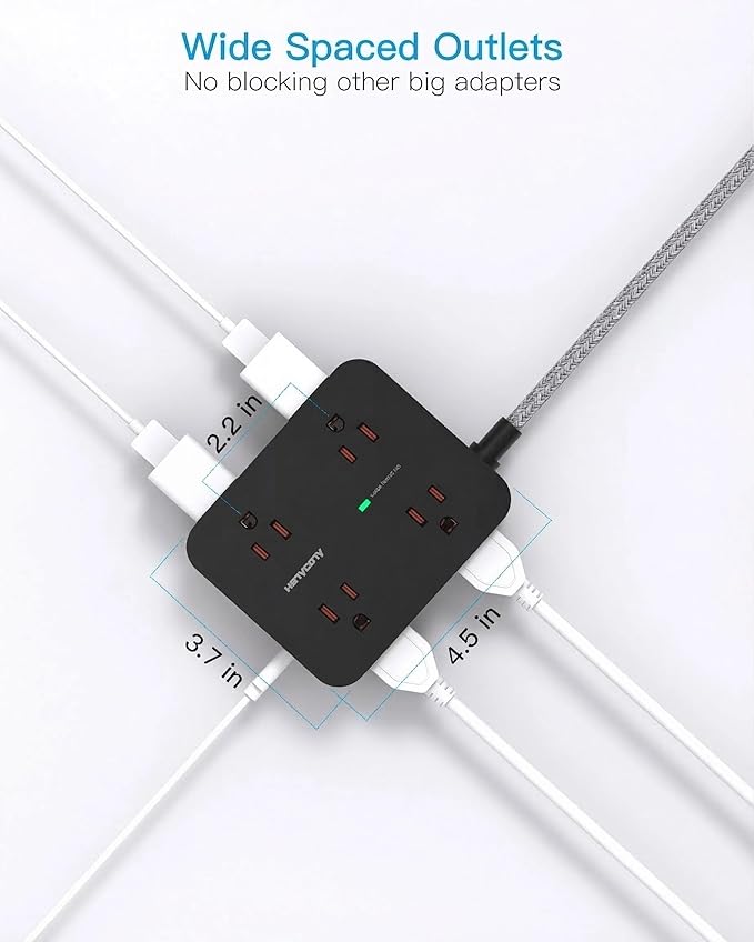HANYCONY Surge Protector Power Strip 15 Ft Long Cord, Flat Plug | Extension Cord - Image 3