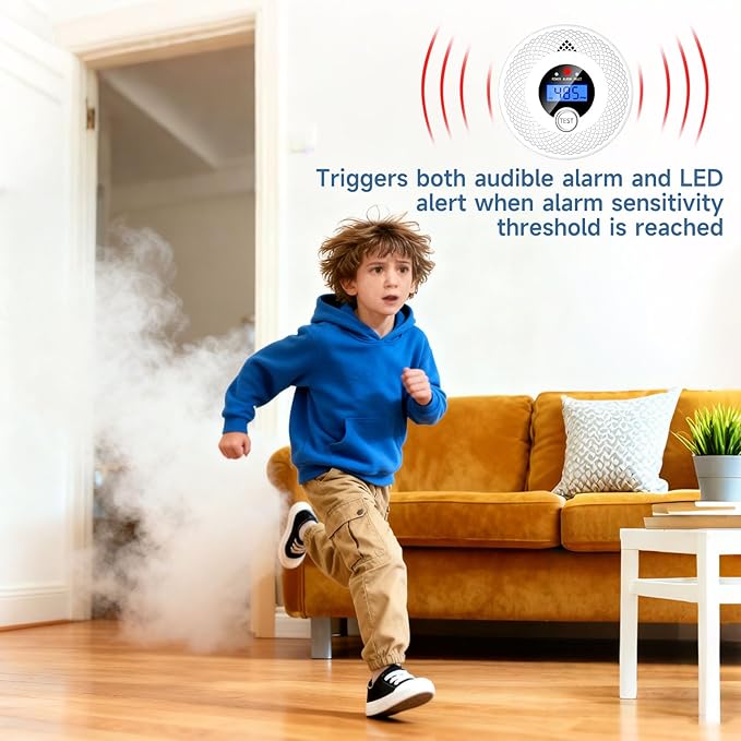 3 Pack Interconnected Smoke and CO Alarm with LCD Screen, 85dB Audible & Visual Alert, RF Sync Network, Battery Powered, Ideal for Multi-Room Setup in Home, Office, RV