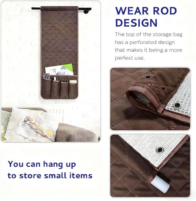 Armchair Caddy for Recliner, Non Slip Sofa Arm Organizer, Dark Brown | 5-Pocket - Image 6