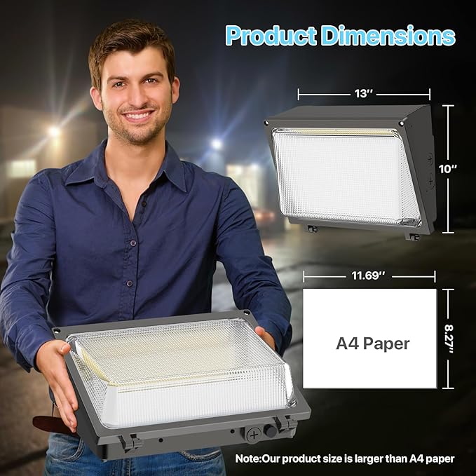 HYPERLITE LED Wall Pack Light: 120W Glass Lens LED Wall Packs Outside Lighting - 18000lm Flood Lights Outdoor with photocell 4 Packs for Area Parking Lot Driveway UL Listed