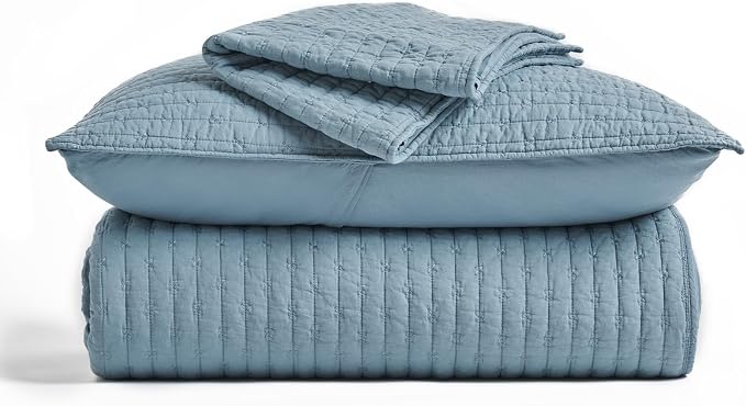 x Kinsey Walsh 100% Cotton Cross Stitch Quilt, Dusty Blue | Cross Stitch Cotton - Image 9