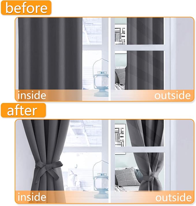 Grommet Blackout Curtains for Bedroom, 70 x 63 Inches, Dark Grey | Thermal - Image 4