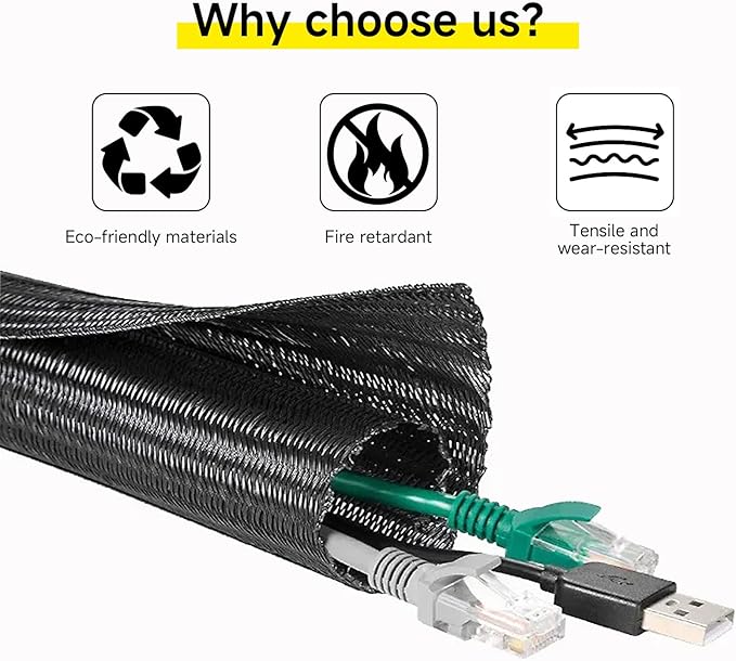 GBSCLOVER Wire Cord Protector Wire Loom Tubing, 25ft - 1/4 inch Cable Sleeve Split Sleeving for USB Cable，Computer Electrical Wire Power Cord Audio Video Cable Black