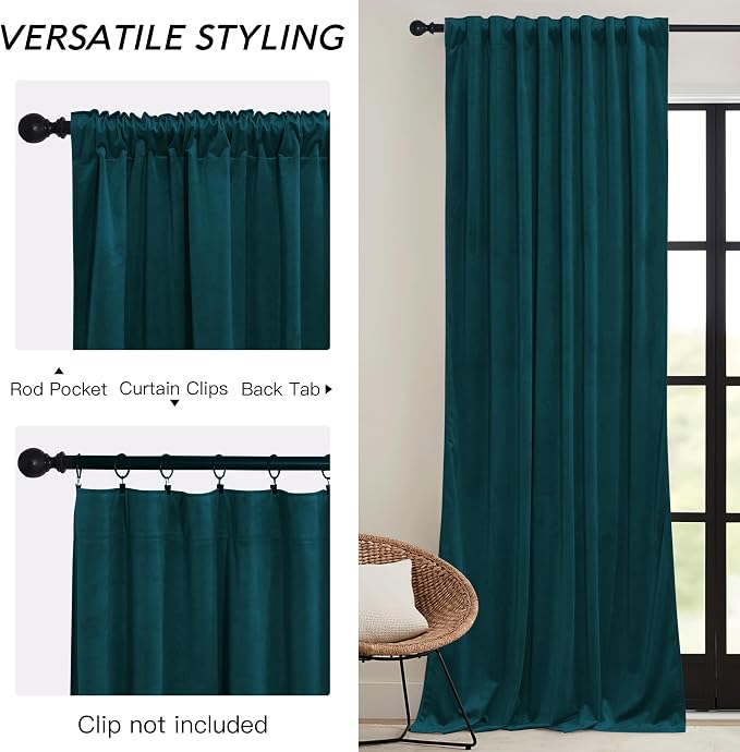 RYB HOME Velvet Curtains 108 inches Long, Extra Long High Ceiling Curtains | - Image 3