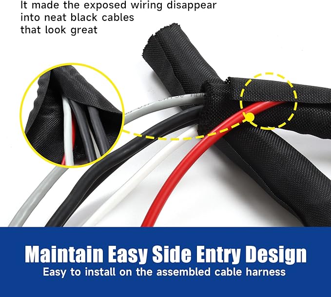 Sonoreboom Braided Wire Loom Mesh Woven Split Sleeving Easy to Anywhere, Maintaining, Removing or Adding Cable/Wire/Harness/Pip (3/4" - 36 Feet)