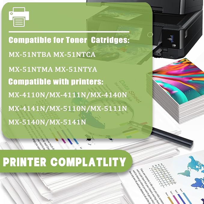 ERNZAT MX-51NT Toner Cartridge Compatible for Sharp MX-51NT MX-51NTBA MX-51NTCA MX-51NTMA MX-51NTYA Toner Cartridges Work for Sharp MX-4110N MX-4111N MX-4140N Printers