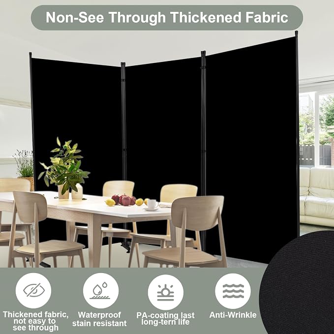 Room Divider 3 Panel Folding Privacy Screen, Round Pad Design Wall Divider | - Image 3