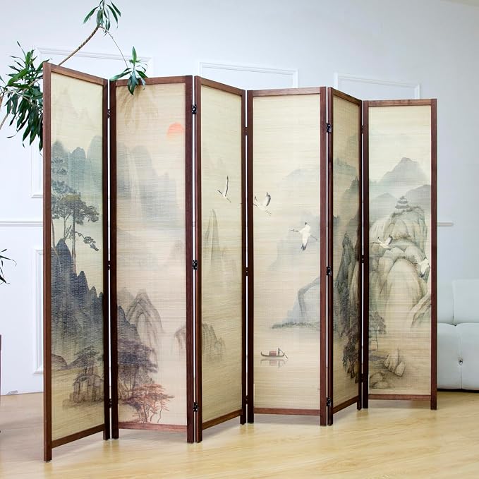 6 Panel Bamboo Room Divider, 5.6 ft Tall Double-Sided Folding Privacy Screen - Image 4