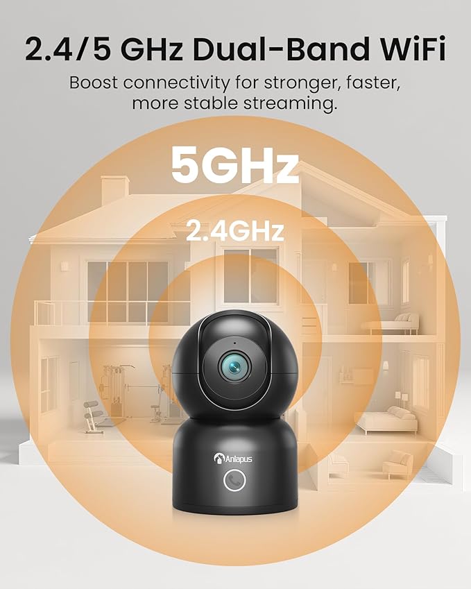Anlapus A50 4K Pan/Tilt Home Indoor Security Camera, Plug-in WiFi Pet/Baby Monitor with One-Touch Call, AI Human/Pet/Face Tracking, 2.4/5 GHz, Two-Way Talk, Night Vision, 64G Memory Card Storage