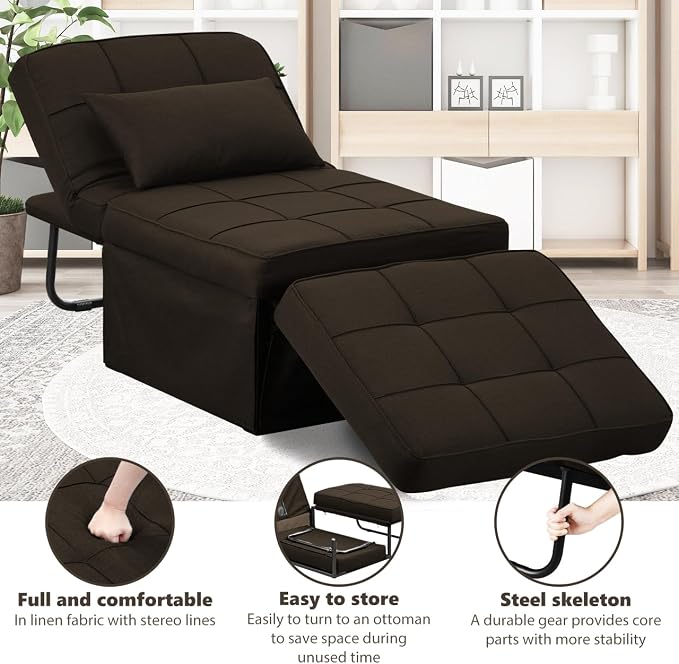 Sofa Bed, Convertible Couch Chair 4 in 1 Multi-Function Modern Folding Ottoman - Image 8