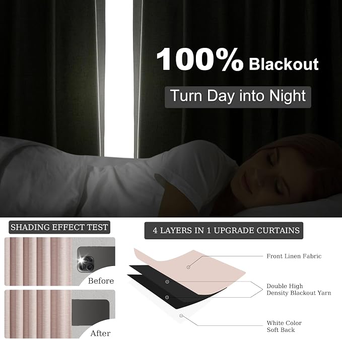 Topfinel Light Pink 105 Inch Curtains 2 Panels Set - Image 2