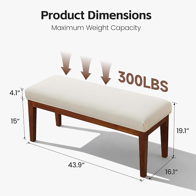 43.5" Upholstered Bedroom Bench, Linen Entryway Bench - Image 2