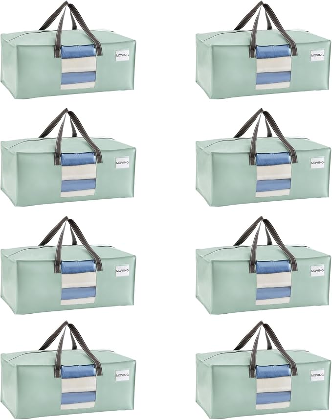 VENO Heavy Duty Moving Bags, Storage Bags, Light Green, 8 Pack | Packing by Veno