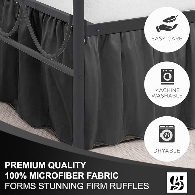SKY BEDDINGS - Full Size Ruffled Bed Skirt with Split Corners - 12 Inch Drop Dust Ruffle Bed Skirt with Platform Three Sided Coverage - 100% Microfiber, Dark Grey