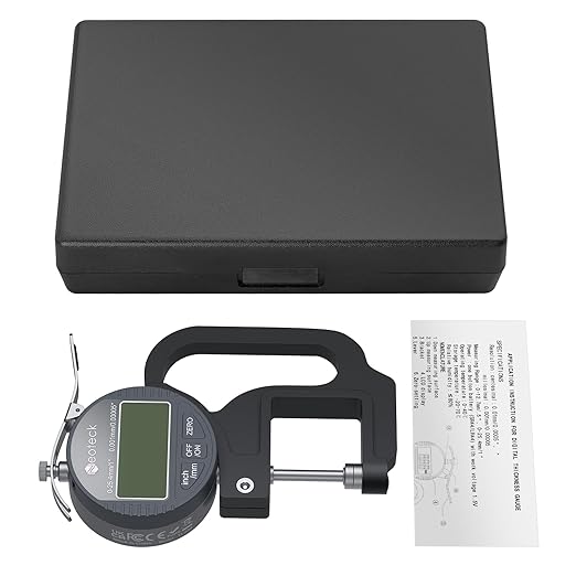 Neoteck Digital Thickness Gauge 1inch/25.4mm,0.00005inch/0.001mm LCD Display with Inch/MM Conversion One-Hand Quick Press Thickness Measuring Tool for Leather Paper Fabric Film etc.-Silver-Grey