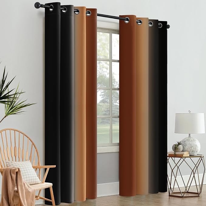 SimpleHome Ombre Burnt Orange and Black Room Darkening Curtains 84 inches | - Image 8