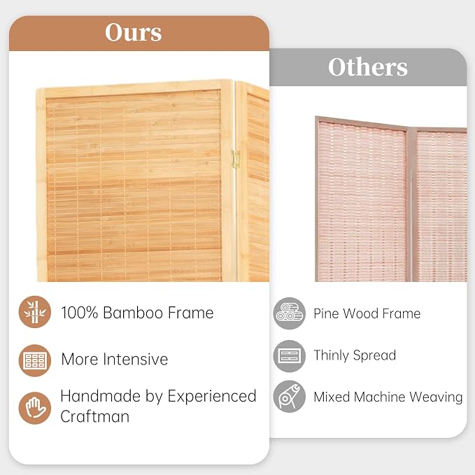 Room Divider Folding Privacy Screens, Hand-Made Natural Bamboo Room Dividers | - Image 2