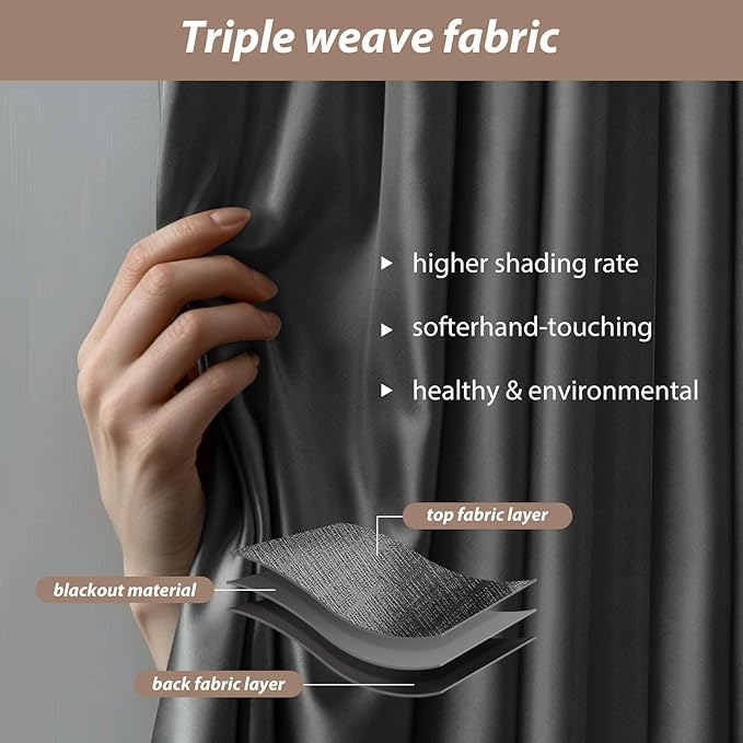 Room Divider Curtains with Ceiling Curtain Track Set Window Curtain for Bedroom,Living Room Total Blackout Thermal Insulated Privacy Ceiling Track Curtain W 12 × H 7 FT Deak-Grey drape&Black track