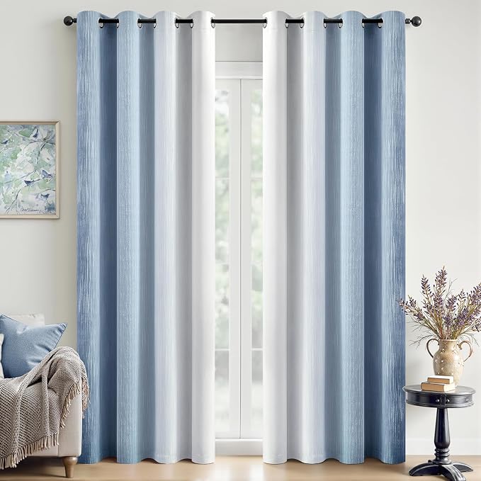 MIULEE Stone Blue and Greyish White Ombre Blackout Curtains 52Wx90L | Full Room by MIULEE