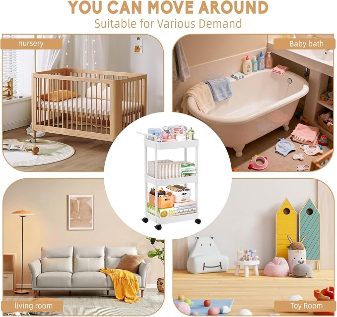 Volnamal Diaper Caddy, 3 Tier Rolling Cart - Image 4