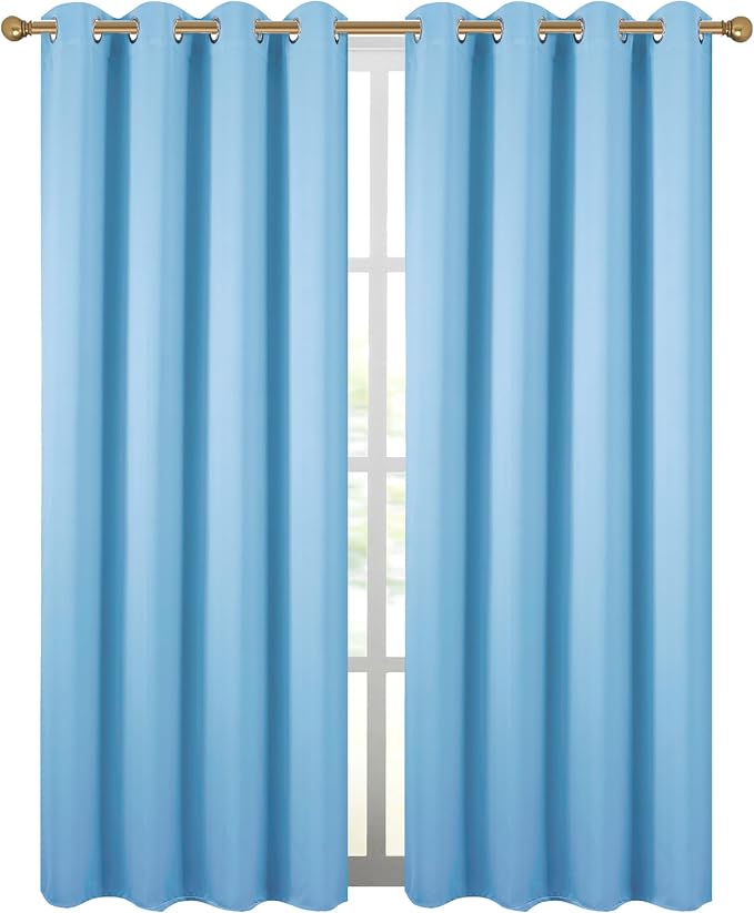 Diraysid Sky Blue Grommet Blackout Curtains - Image 2