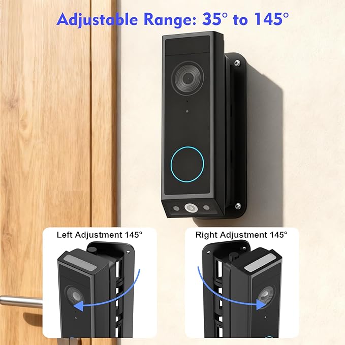 CaGuan Adjustable Doorbell Mount(35°-145°) for eufy Video Doorbell E340, No-Drillng Mounting Bracket,Left/Right Adjustable,Wide Viewing Angle,Ideal for Apartment/houses, Black