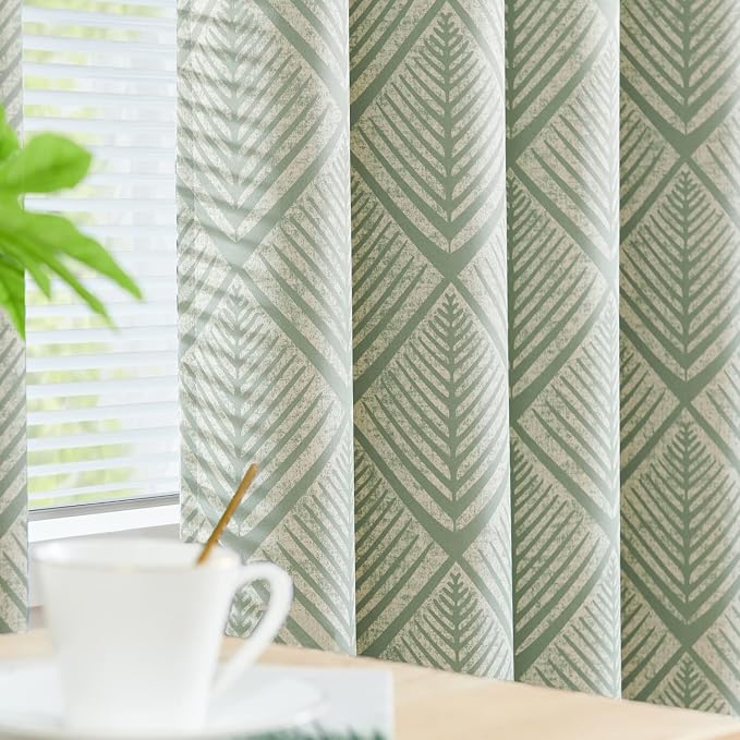jinchan Sage Green Blackout Curtains Geometric Grommet 96 inch 2 Panels | Room - Image 3