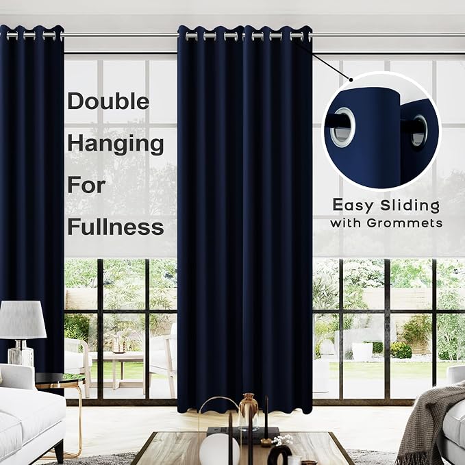 KOUFALL Blackout Curtains 108 Inches Long, Grommet Soft Satin Polyester - Image 2