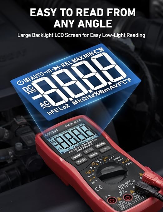 AstroAI Digital Multimeter TRMS 6000 Counts Volt Meter Ohmmeter Auto-Ranging Tester; Accurately Measures Voltage Current Resistance Diodes Continuity Duty-Cycle Capacitance Temperature, Black