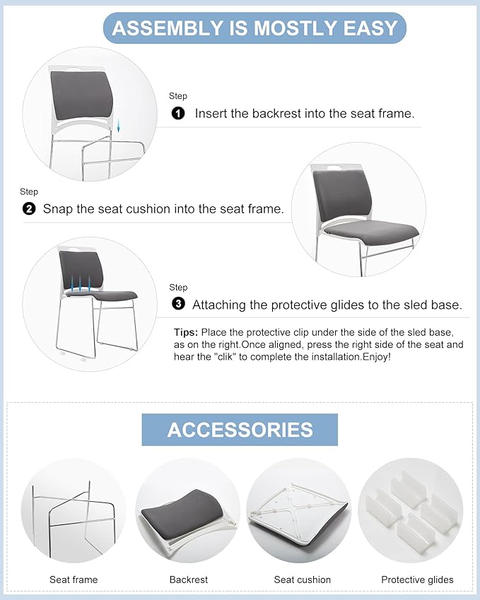 12 Pack Stacking Chairs - 1102LB Capacity Home Office Guest Chair Set With Sled Base, Modern Reception Chair for Kitchen, Waiting Room, Multi-Purpose Use, Break Room, Training, Cafeteria