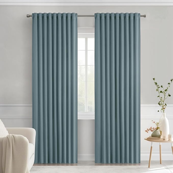 MIULEE Greyish Blue Back Tab Blackout Curtains 52x90 Inch Long 2 Panels Set | by MIULEE