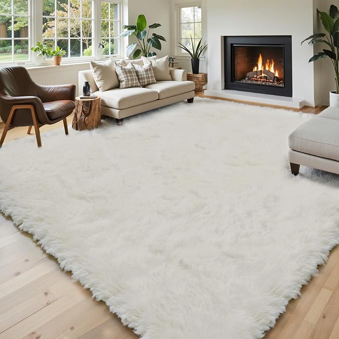 6x9 Shag Area Rug for Living Room, Cream Soft Plush Fluffy Carpet | Non-Slip - Image 2