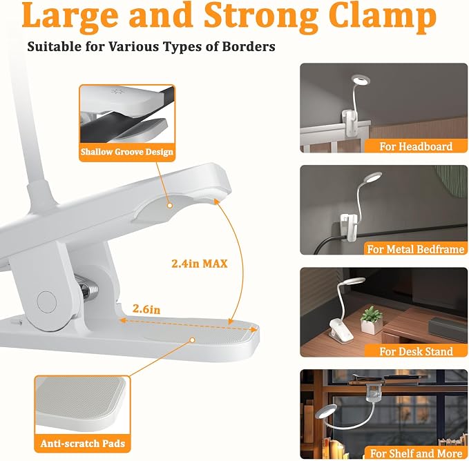 2 Pack Rechargeable Clip Light, LED Reading Lamp - Image 2