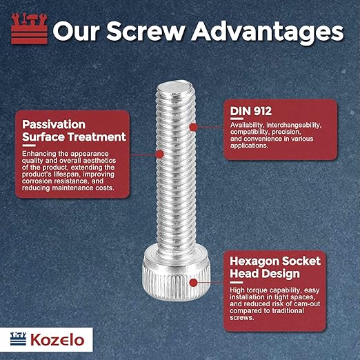 Kozelo 30pcs Socket Head Cap Screws - [M5-0.8 x 22mm] 304 Stainless Steel Allen Socket Drive for Electrical Motor 3D Printing Fan Engine Replacement Use, Silver