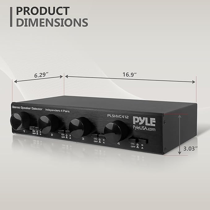Pyle 4 Channel High Power Stereo Speaker Selector with Volume Control - Rugged and Durable Housing Construction, Cabinet Heat Sink, Plug and Play Easy Install - PLSHVC412