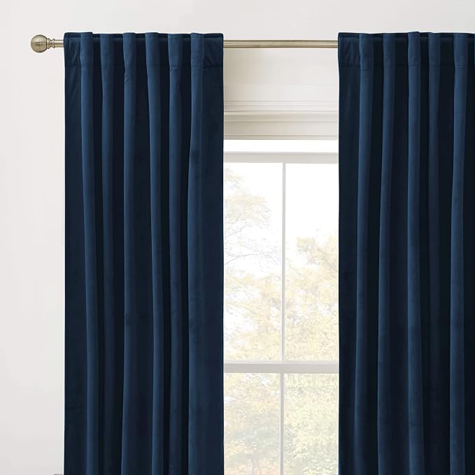 RYB HOME Navy Blue Velvet Blackout Curtains 94 inches Bedroom Living Room | - Image 2