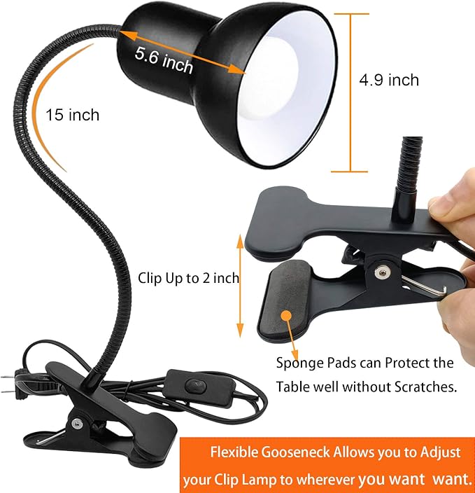 Desk lamp, Clip on Lamp, Clip On Reading Light, Gooseneck Lamp On Cable | - Image 5