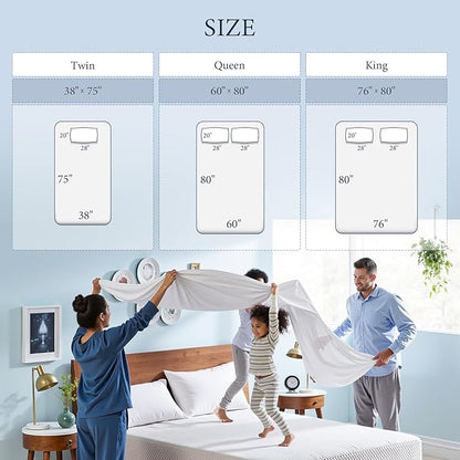 Waterproof Mattress Protector 2 Pillowcase 20''x28'', King Mattress Pad, Deep Stretchable Pocket Bed Cover, Machine Washable Soft Breathable Noiseless Mattress Protection