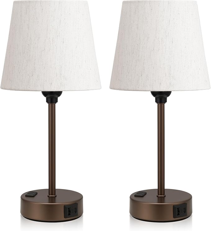 Brown Bedside Lamps Set 2 for Bedroom - Image 9