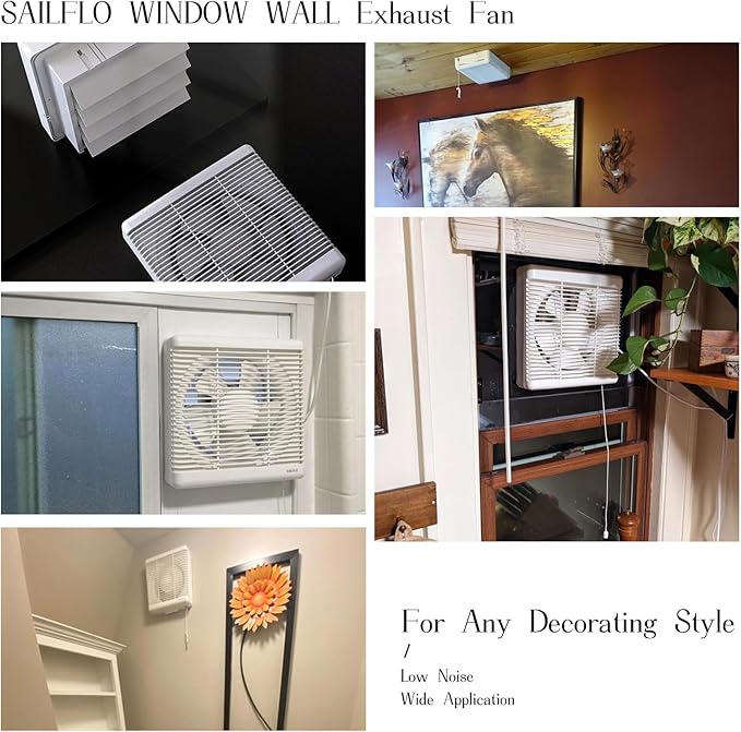 SAILFLO 6 Inch Small Window Shutter Exhaust Fan, 7.7 x 7.7 Inch Cutout, 145CFM 25W Wall-Mounted Ventilation Fan Air Extractor for Bathroom Home Bedroom Attic, φ6 Inch Impeller