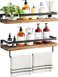 Amada Bathroom Shelves with Towel Bar, Rustic Brown | Floating Shelves with by AMADAHOMEFURNISHING