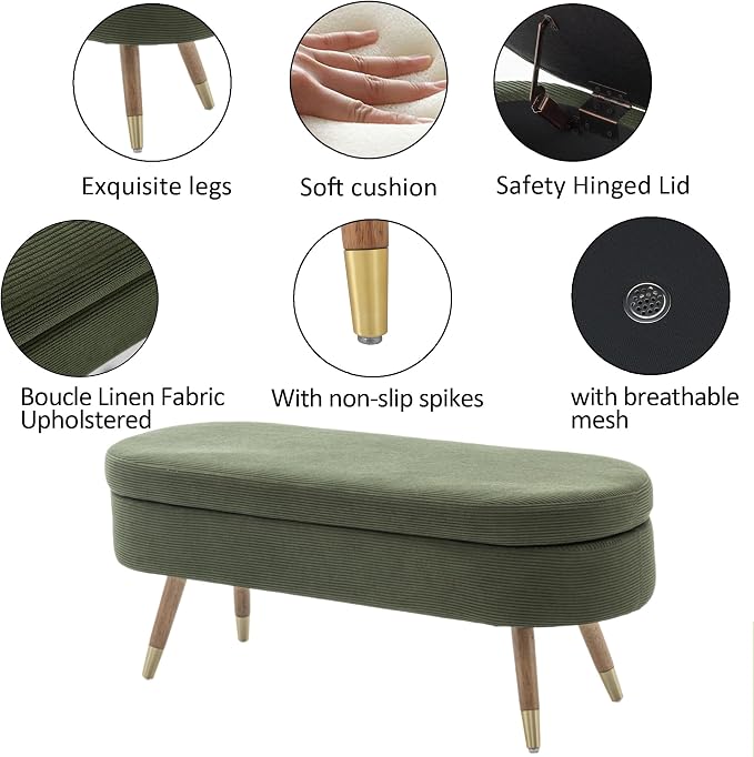 IAFIKE Oval Storage Bench 43.5" Ottoman Bench Upholstered Boucle Fabric - Image 4