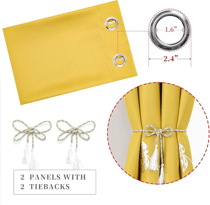 Yellow Room Darkening Curtains 63 Inches Long - Image 4