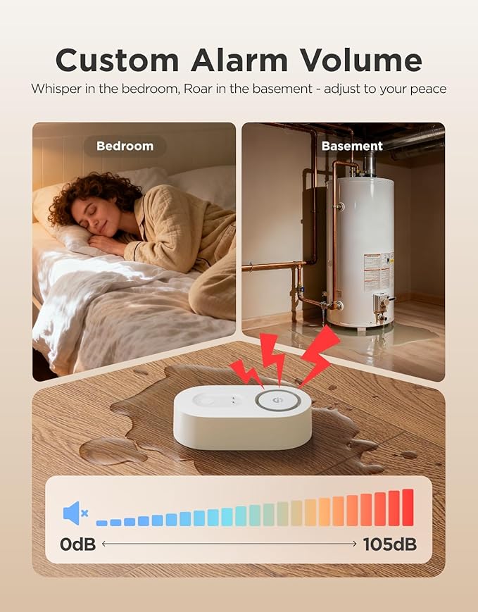 GoveeLife Upgraded Smart Water Leak Detector 1s with 1804ft Ultra-Long Range, WiFi Water Sensor with SMS/Email/APP Push and Sound Alarm,5-Year Battery Life, 5 Pack, Suit for Home, Basement, Kitchen