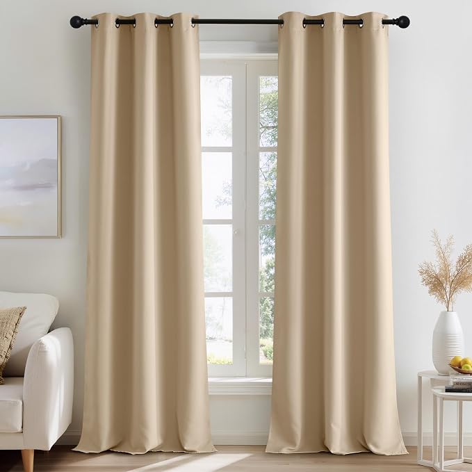 NICETOWN Beige Room Darkening Curtains 96 Inches Long 2 Panels by NICETOWN