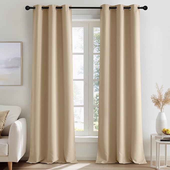 NICETOWN Beige Room Darkening Curtains 90 Inches Long 2 Panels by NICETOWN