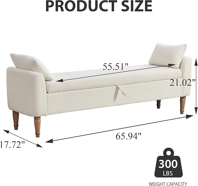 Chifee & Vingol 66" W Storage Benches End of Bed Bench - Image 2
